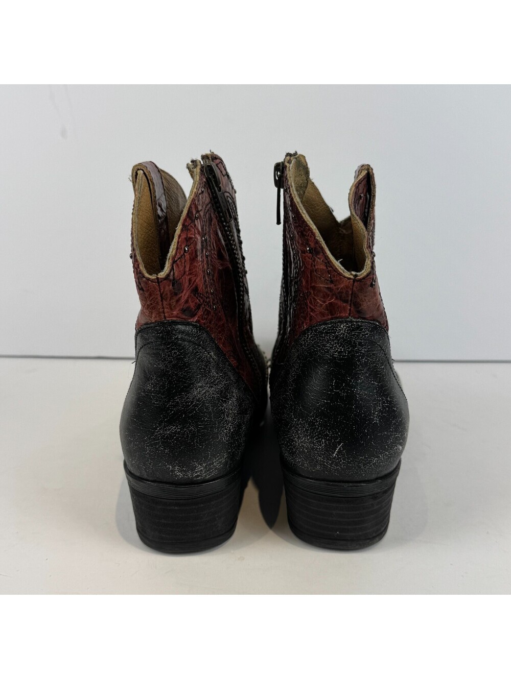 Sterling River Boots Western Cowgirl Red Black Distressed Studded Womens Sz 10 M - Picture 5 of 11
